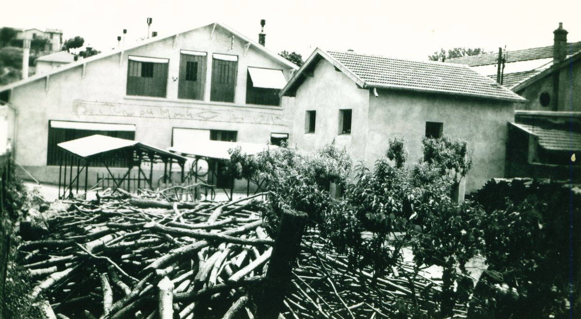 Bois dans la cour de l'usine Boimondau en 1942