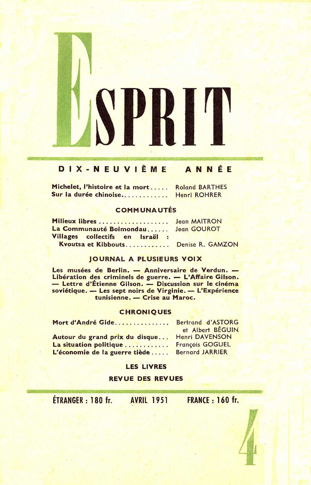 Revue Esprit - Jean GOUROT